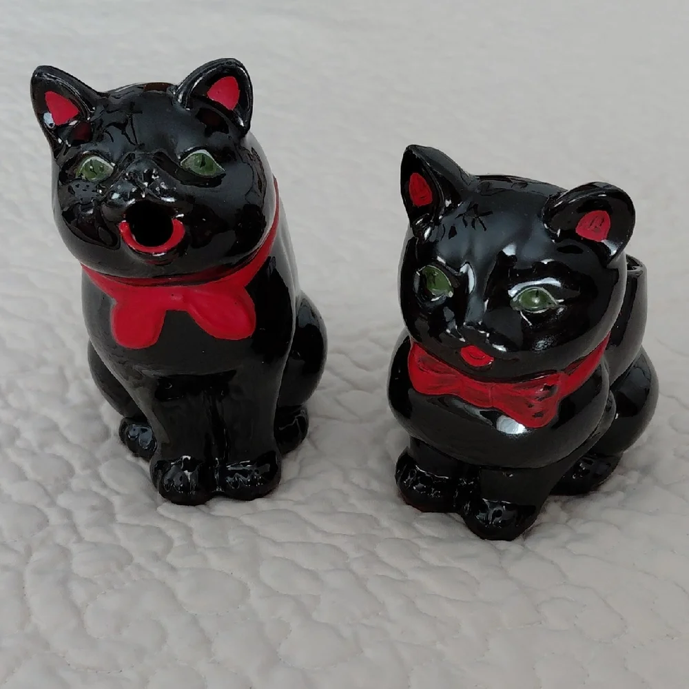 Vintage Black Cat Ceramic Creamer and Sugar Jar by Shafford - Picture 1 of 4